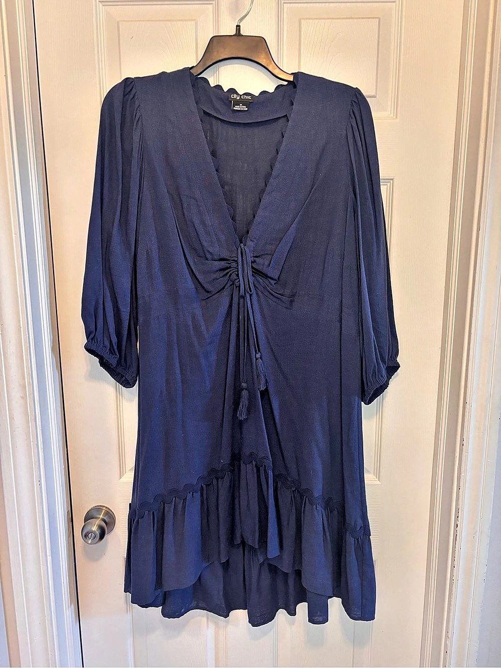 City Chic Cabana Placement Dress Blue Medium